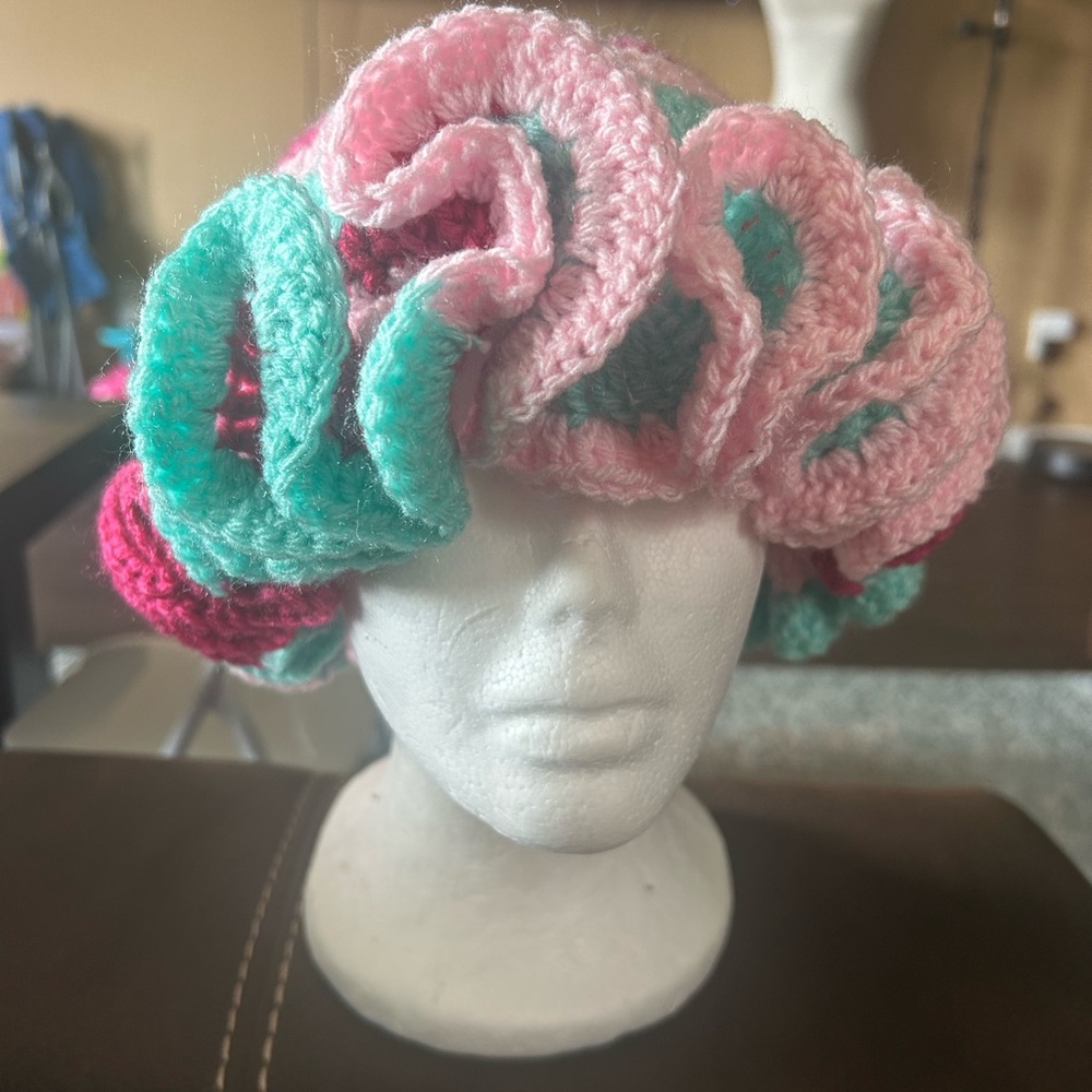 Vibrant Pink and Green Crochet Hat